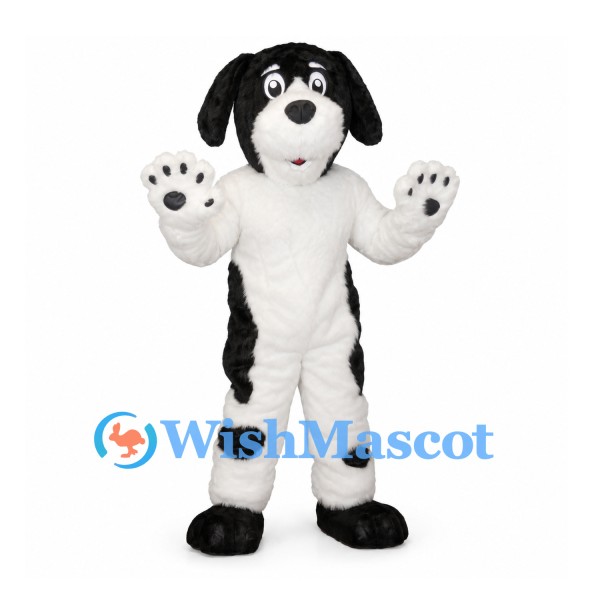 Dog Mascot Costume in White with Black Spots and Droopy Ears
