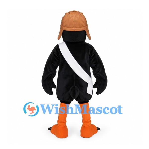 Crow Mascot Costume with Aviator Helmet and White Sash