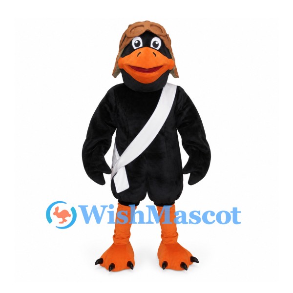 Crow Mascot Costume with Aviator Helmet and White Sash