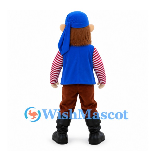 Pirate Mascot Costume with Blue Bandana and Striped Shirt