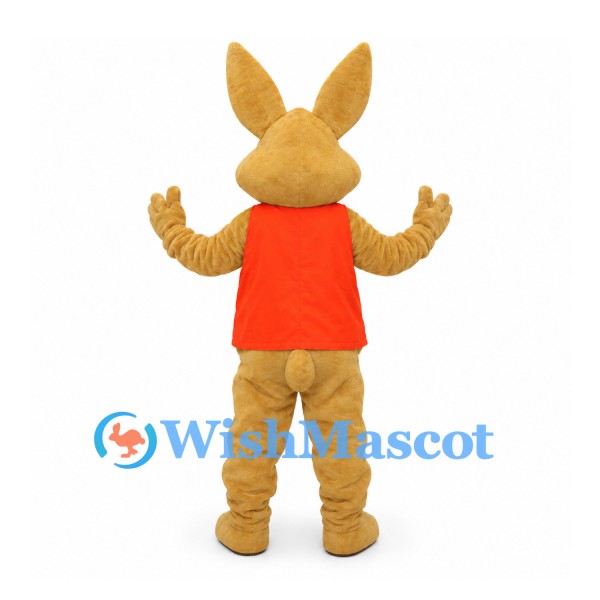 Rabbit Mascot Costume in Tan with Red Vest