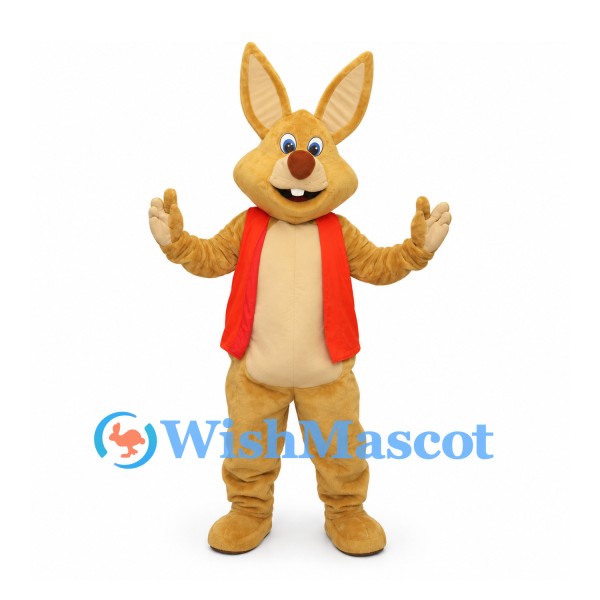Rabbit Mascot Costume in Tan with Red Vest