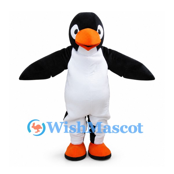 Penguin Mascot Costume in Black and White with Orange Feet