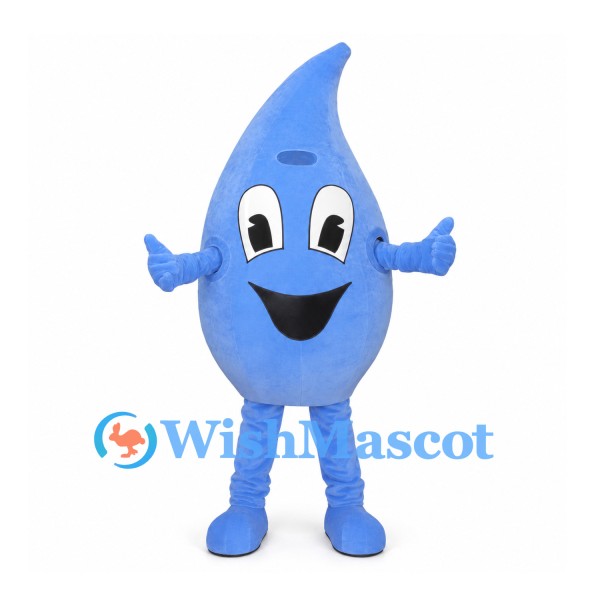 Water Drop Mascot Costume in Blue with Smiling Face