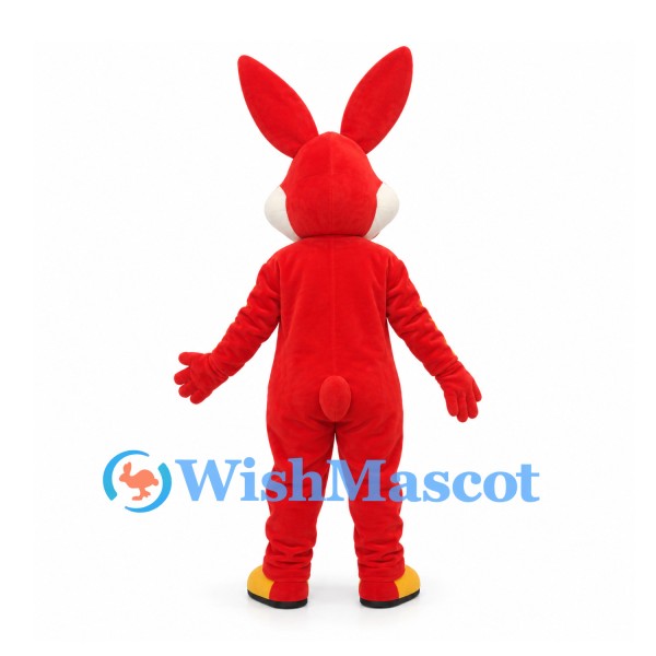 Rabbit Mascot Costume in Red with Yellow Belly and Shoes
