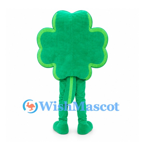 Shamrock Mascot Costume in Green with Yellow Outline