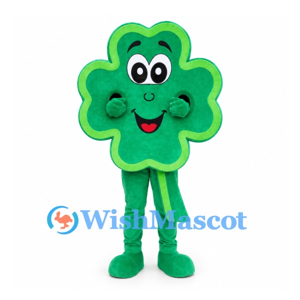 Shamrock Mascot Costume in Green with Yellow Outline