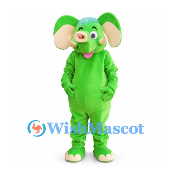 Elephant Mascot Costume in Green with Cream Ears