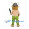 Viking Mascot Costume with Horned Helmet and Green Trousers