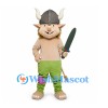 Viking Mascot Costume with Horned Helmet and Green Trousers