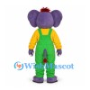 Elephant Mascot Costume in Purple with Green Overalls
