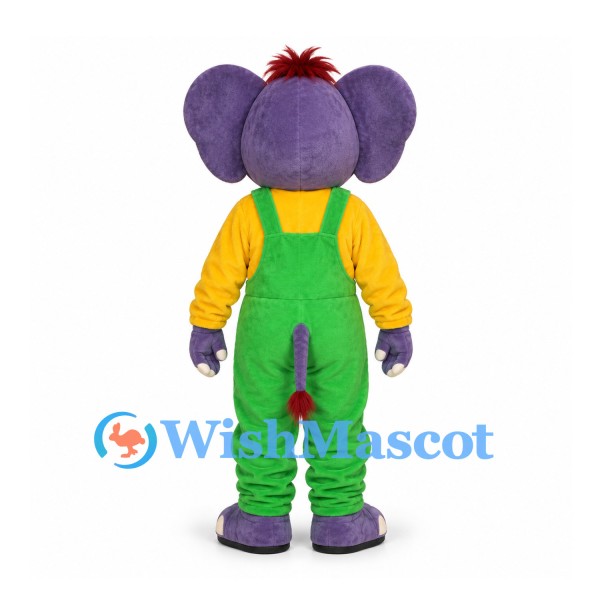 Elephant Mascot Costume in Purple with Green Overalls
