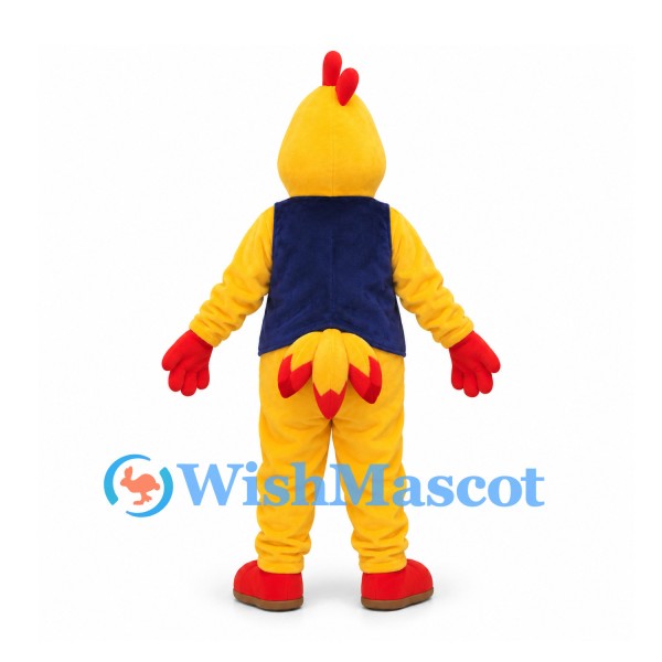 Rooster Mascot Costume in Yellow with Navy Vest