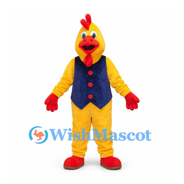 Rooster Mascot Costume in Yellow with Navy Vest