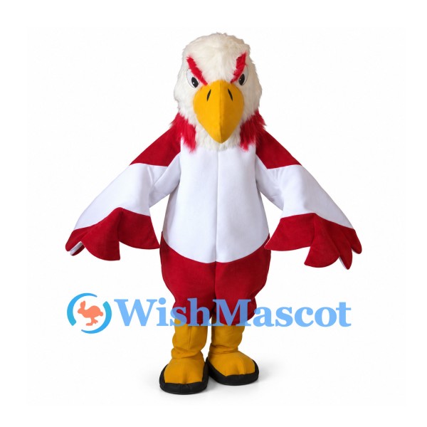 Eagle Mascot Costume in Red and White with Yellow Beak