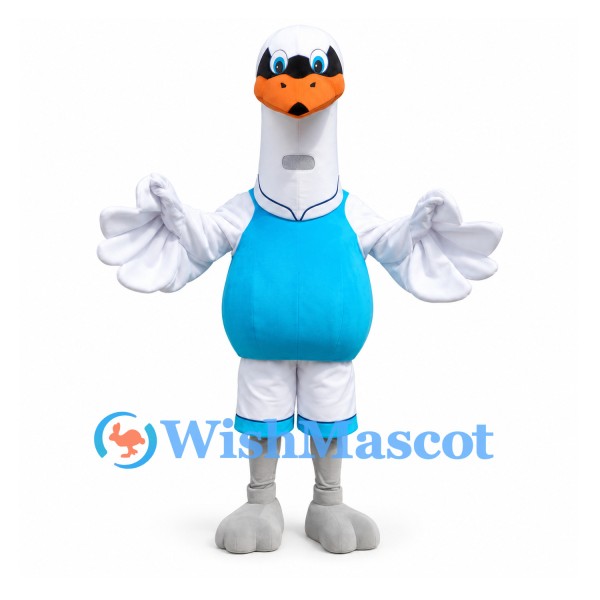 Goose Mascot Costume with Turquoise Sports Uniform