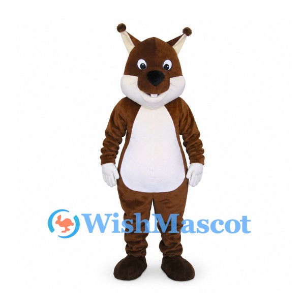 Squirrel Mascot Costume in Brown with White Belly and Curled Tail