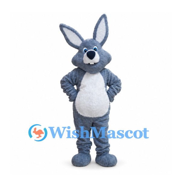 Rabbit Mascot Costume in Gray with White Belly and Long Ears