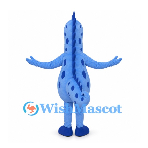 Dragon Mascot Costume in Light Blue with Spotted Back and Long Tail