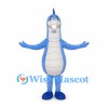 Dragon Mascot Costume in Light Blue with Spotted Back and Long Tail