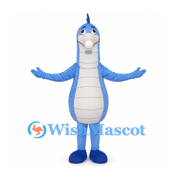 Dragon Mascot Costume in Light Blue with Spotted Back and Long Tail