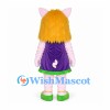 Pig Mascot Costume with Purple Dress and Green Hair Bows