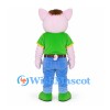 Pig Mascot Costume with Green T-Shirt and Blue Trousers