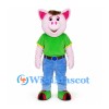 Pig Mascot Costume with Green T-Shirt and Blue Trousers