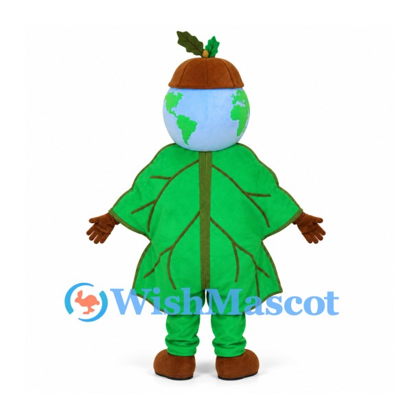 Earth Mascot Costume with Green Leaf Body and Sprout Hat