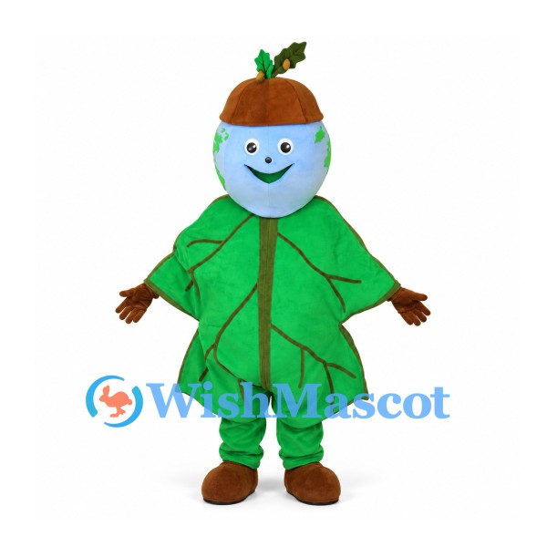 Earth Mascot Costume with Green Leaf Body and Sprout Hat