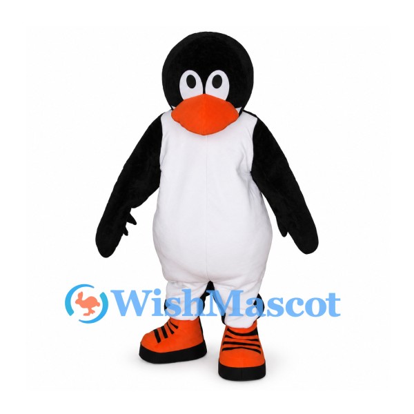 Penguin Mascot Costume with Orange Beak and Sneaker-Style Feet