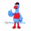 Blue Bird Mascot Costume with Black Cap and Red Shirt