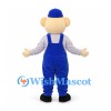 Worker Mascot Costume with Blue Cap and Overalls