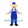 Worker Mascot Costume with Blue Cap and Overalls
