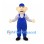 Worker Mascot Costume with Blue Cap and Overalls