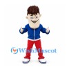 Man Mascot Costume with Brown Spiky Hair and Blue Jacket