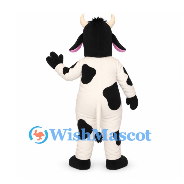Cow Mascot Costume in Black and White with Pink Snout