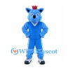 Wolf Mascot Costume in Blue with Crown and Sports Uniform