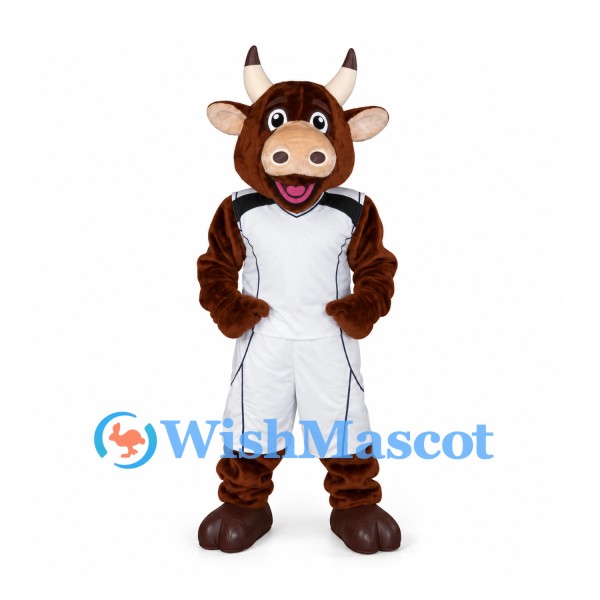 Bull Mascot Costume with White and Green Sports Uniform