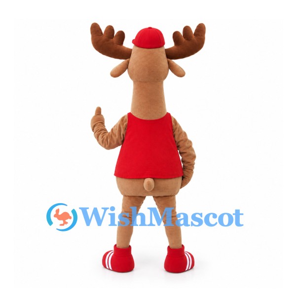 Moose Mascot Costume with Red Cap and Tank Top