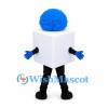 Cube Character Mascot Costume with Blue Curly Hair