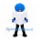 Cube Character Mascot Costume with Blue Curly Hair