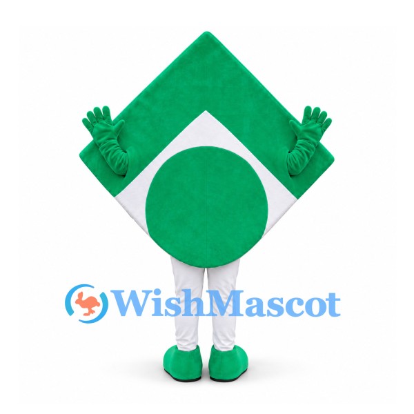 Arrow Mascot Costume in Green with Smiling Face