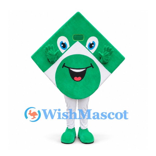 Arrow Mascot Costume in Green with Smiling Face