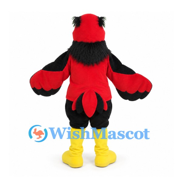 Cardinal Mascot Costume in Red and Black with Yellow Beak