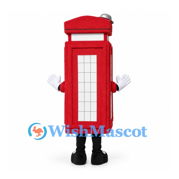 Telephone Booth Mascot Costume in Red with Mustache