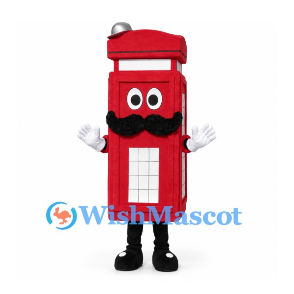 Telephone Booth Mascot Costume in Red with Mustache