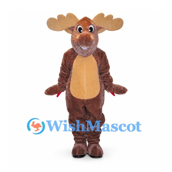 Moose Mascot Costume in Brown with Wide Antlers
