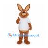 Rabbit Mascot Costume in Brown with White Shirt