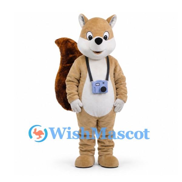 Squirrel Mascot Costume with Camera and Large Brown Tail